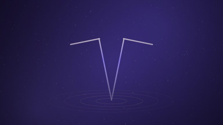 Two violet-lit dowsing rods standing above concentric circles on a deep indigo background, representing homemade rods