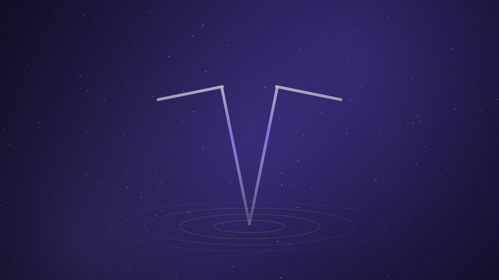 Two violet-lit dowsing rods standing above concentric circles