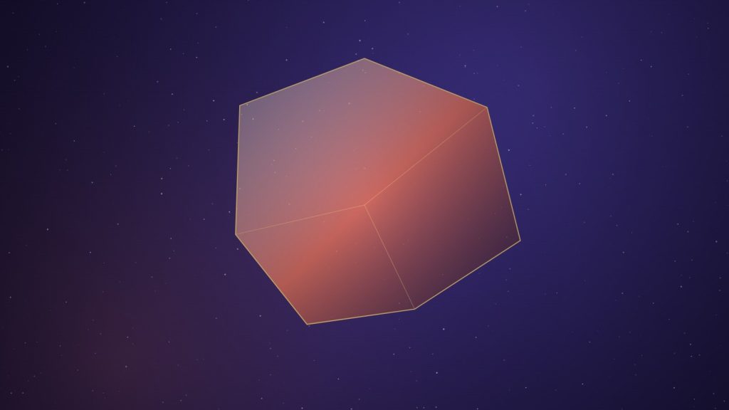 A faceted crystal form with warm warning light on a dark indigo background, representing dowsing safety considerations