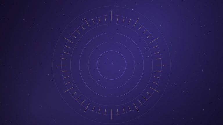 Glowing concentric rings with gold compass ticks on deep indigo, representing paranormal investigation