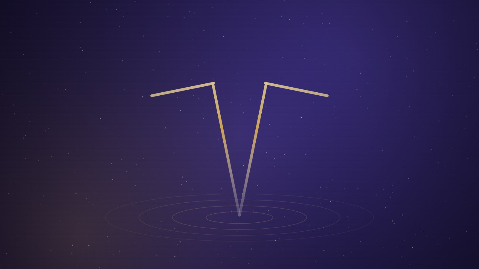Two gold-lit L-shaped dowsing rods above concentric ripples