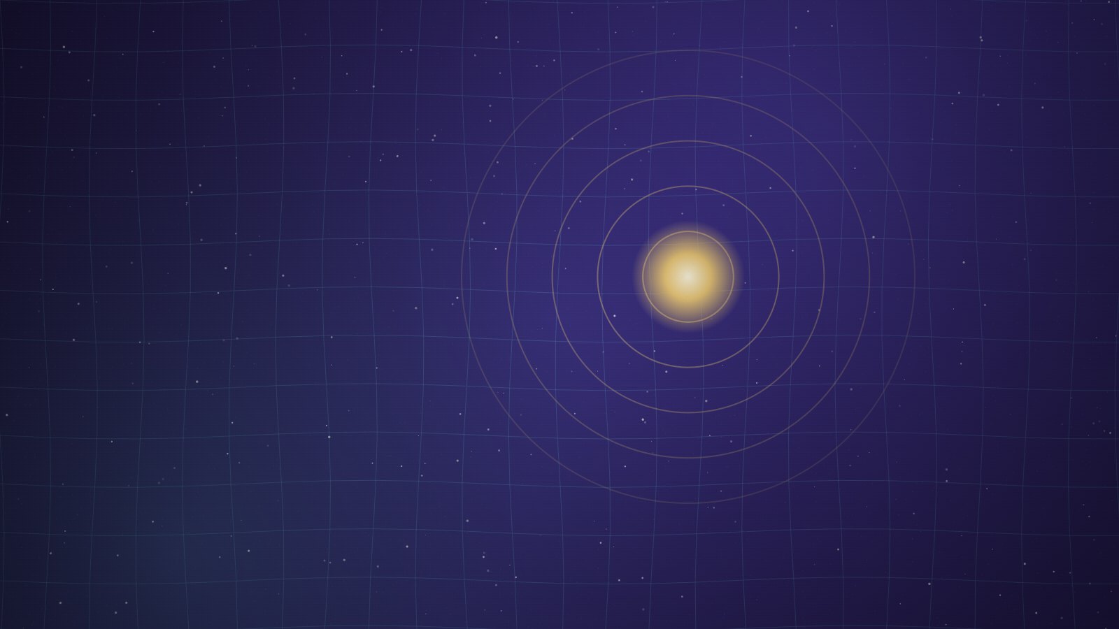 A luminous grid map with concentric target rings and a glowing marker