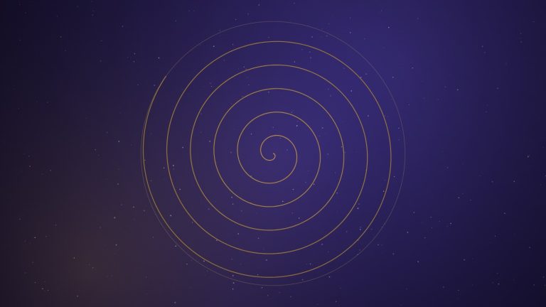 A luminous gold spiral over dark indigo, suggesting the circular readings of a pendulum dowsing chart
