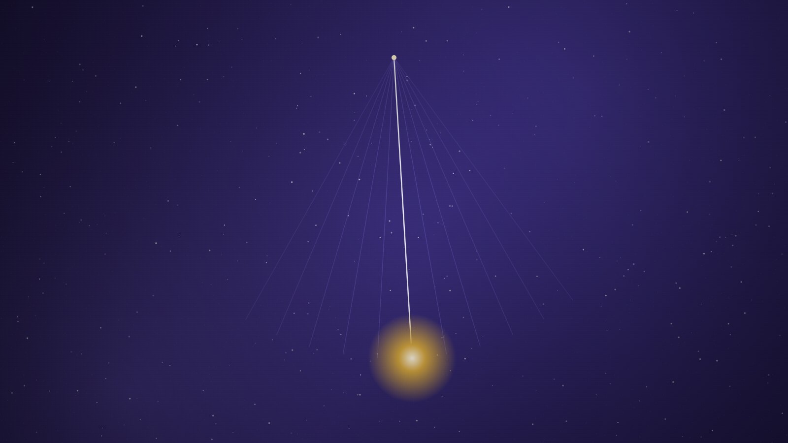 A violet-lit dowsing pendulum swinging with soft glowing arcs