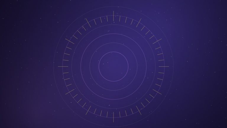 Concentric violet pulses on a dark indigo field, representing proximity detection