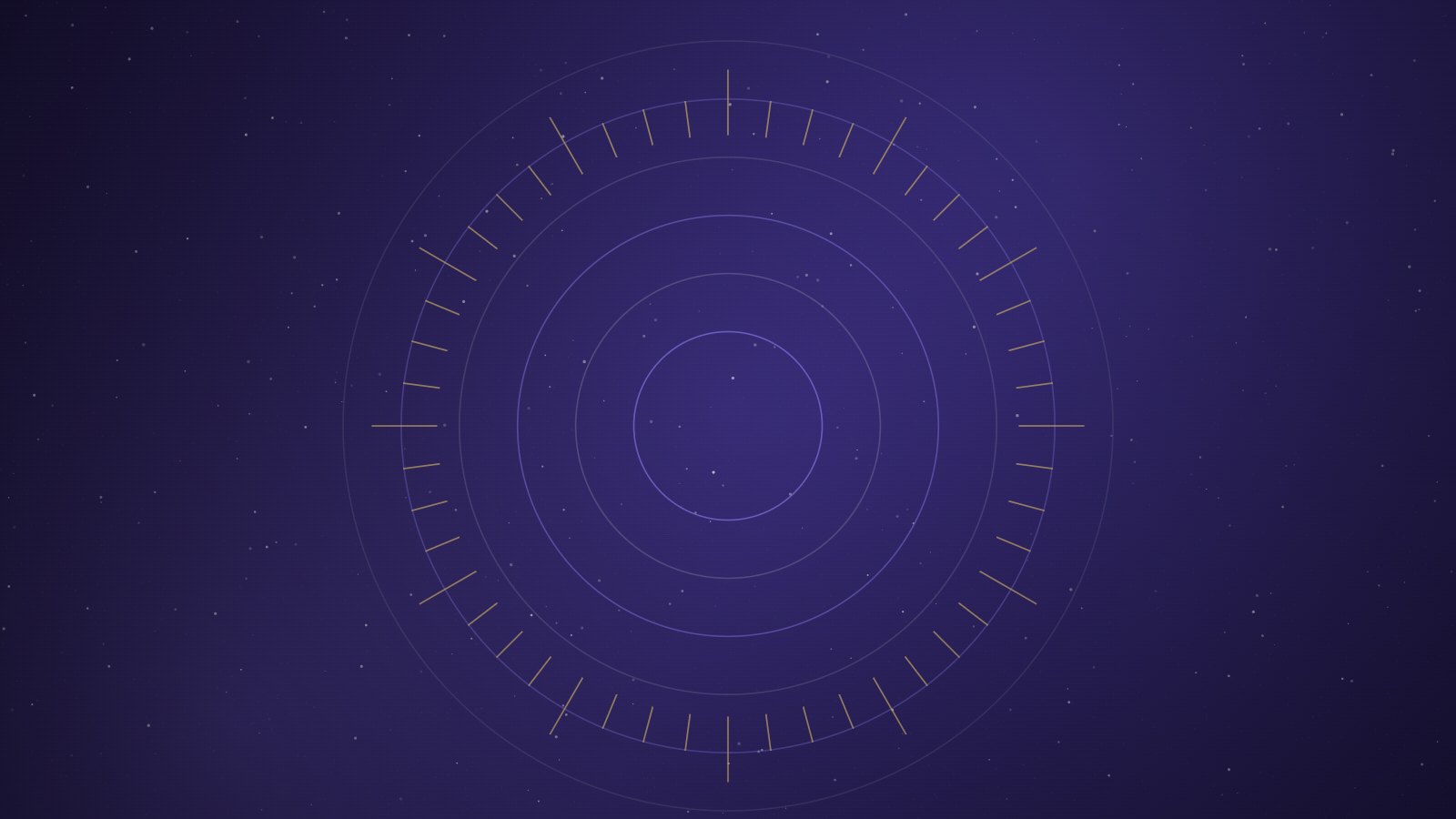 Glowing concentric rings with gold compass markings on deep indigo